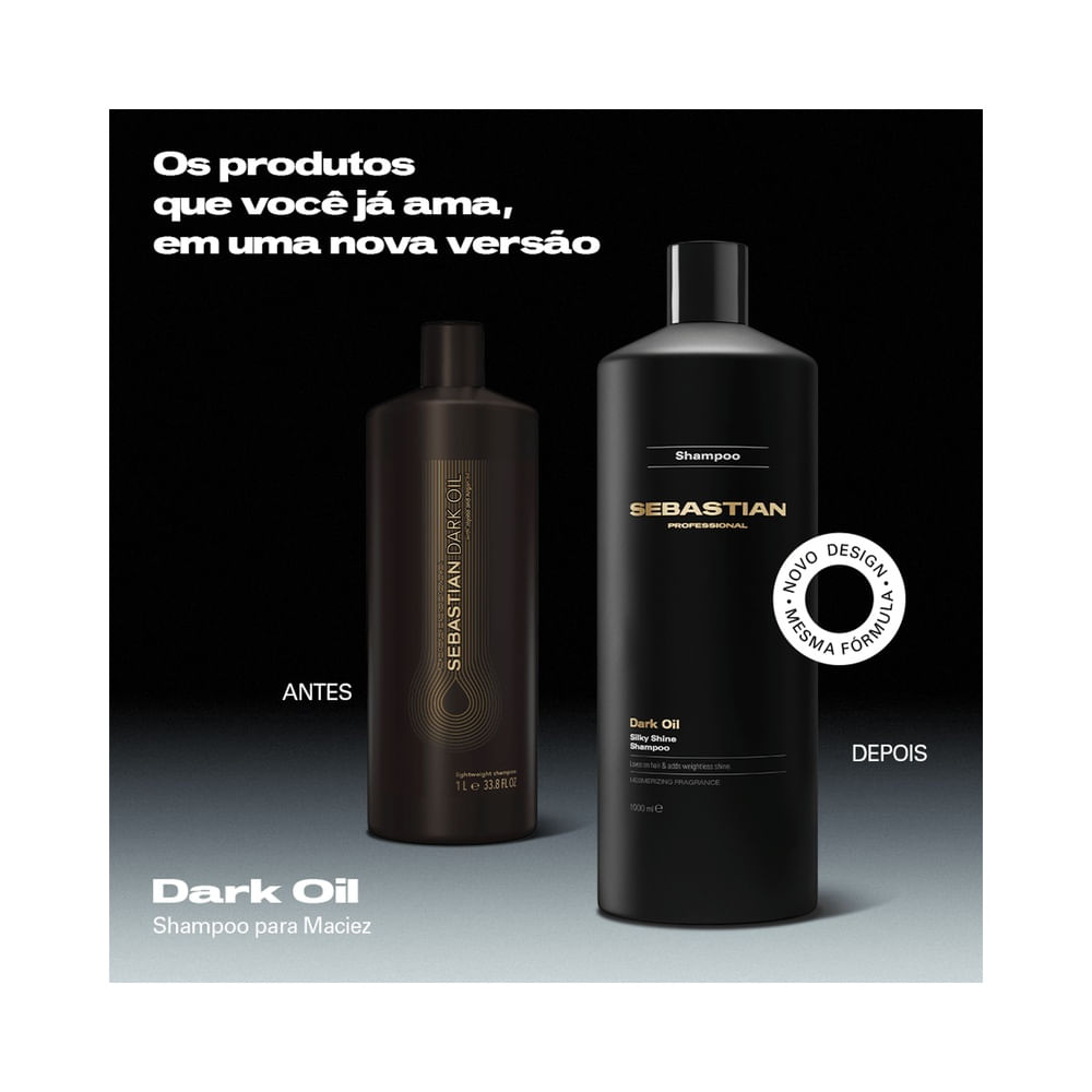 Shampoo Sebastian Dark Oil 1L em embalagem preta com rótulo branco e dourado.